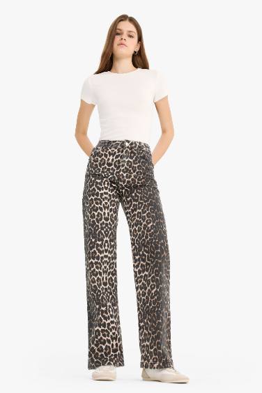 Straight Fit High Waist Long Gabardine Trousers