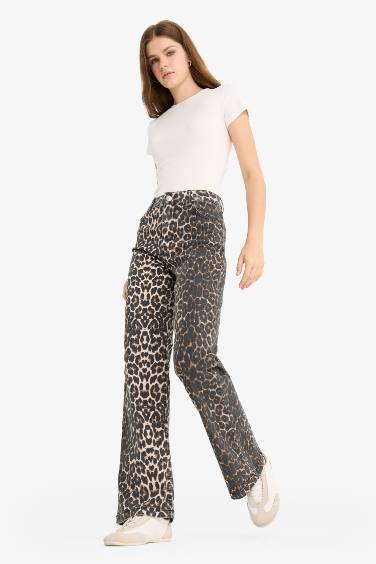 Straight Fit High Waist Long Gabardine Trousers