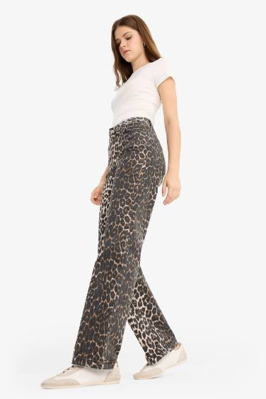 Straight Fit High Waist Long Gabardine Trousers