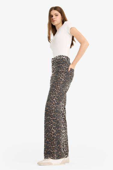 Straight Fit High Waist Long Gabardine Trousers