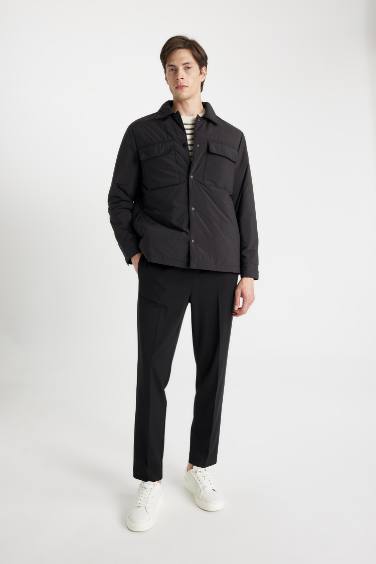 Su İtici Slim Fit Dar Kesim Gömlek Yaka Çıtçıtlı Cepli Şişme Mont