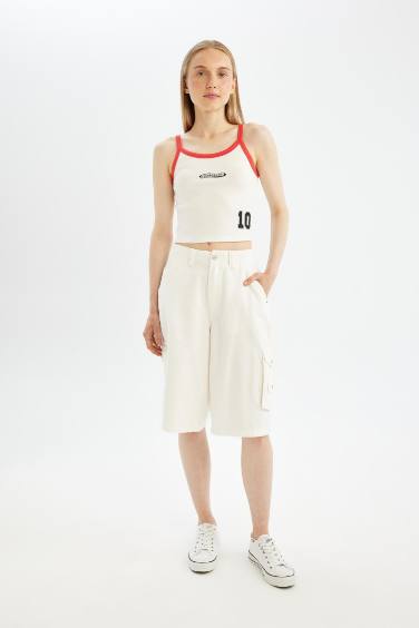 Gabardine High Waist Bermuda