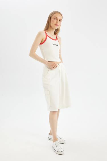 Gabardine High Waist Bermuda