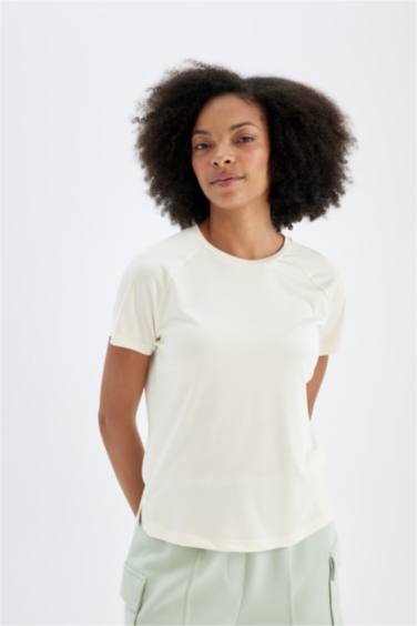 تيشيرت نص كم كروب توب نسيج مشروط برقبة مستديرة