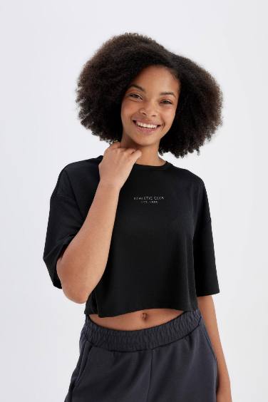 DeFactoFit Oversize Fit Slogan Printed Sports T-Shirt