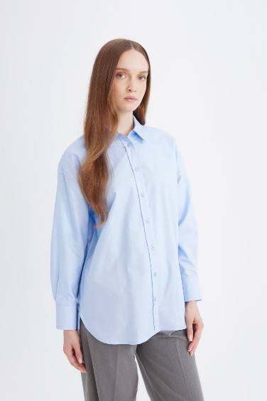 Relax Fit Shirt Collar Oxford Long Sleeve Tunic