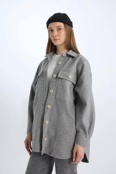 Relax Fit Cepli Düğmeli Gömlek Ceket