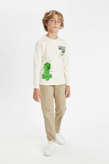 Erkek Çocuk Minecraft Bisiklet Yaka Uzun Kollu Tişört