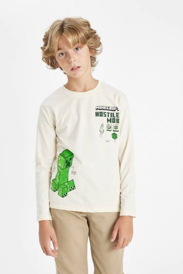 Erkek Çocuk Minecraft Bisiklet Yaka Uzun Kollu Tişört