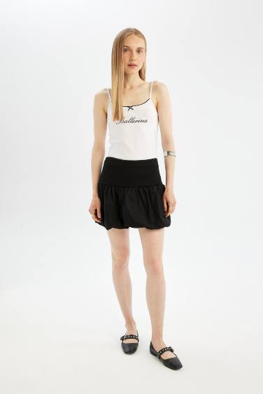 Balloon Fit High Waist Cotton Lined Mini Skirt