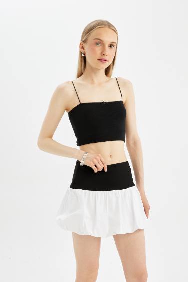 Balloon Fit High Waist Cotton Lined Mini Skirt