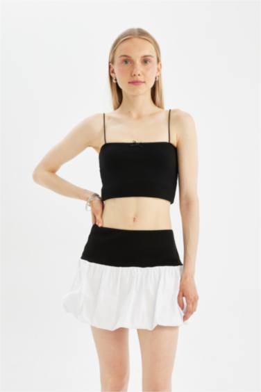 Balloon Fit High Waist Cotton Lined Mini Skirt