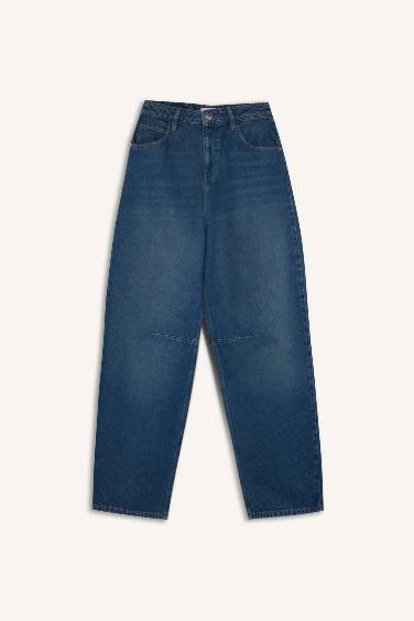 Baggy Fit High Waist Long Washed Jeans