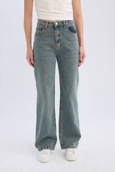 90's High Waist Wide Leg Long Washed Jeans