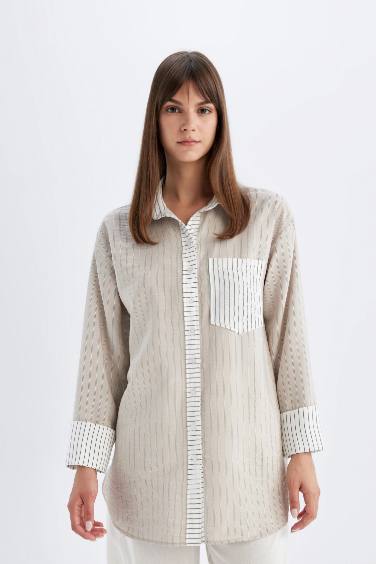 Relax Fit Striped Long Sleeve Shirt Tunic