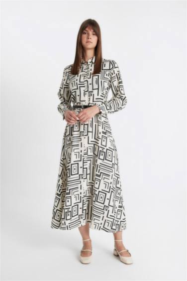 Shirt Collar Printed Dress