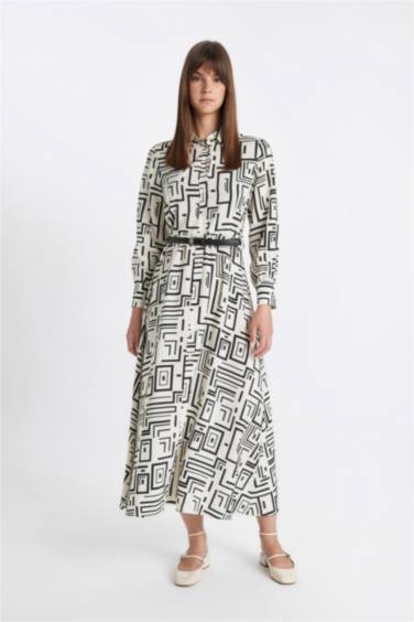 Shirt Collar Printed Dress