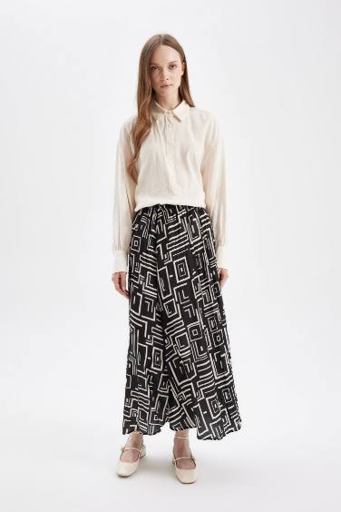 Pleat Printed Satin Maxi Skirt