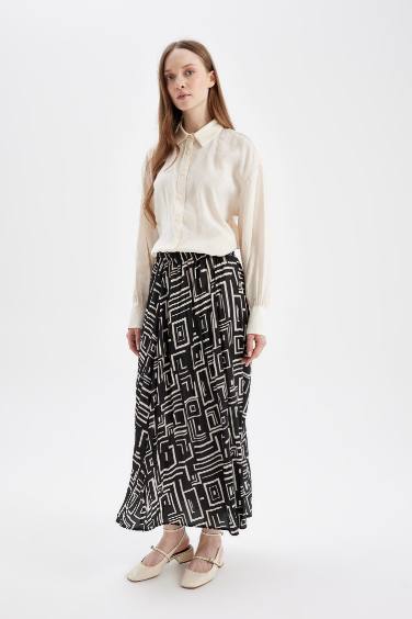 Pleat Printed Satin Maxi Skirt
