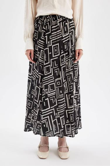 Pleat Printed Satin Maxi Skirt