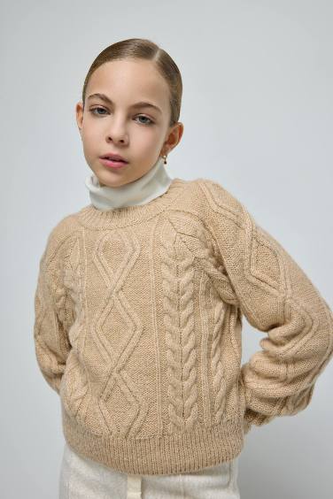 Girl Regular Fit Crew Neck Knit Pullover