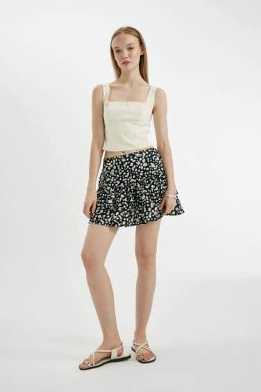 Printed High Waist Mini Skirt