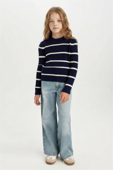 Pull Slim en tricot à col rond pour Fille