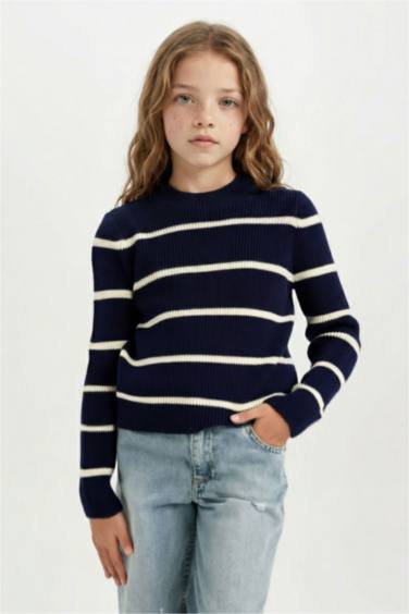 Pull Slim en tricot à col rond pour Fille