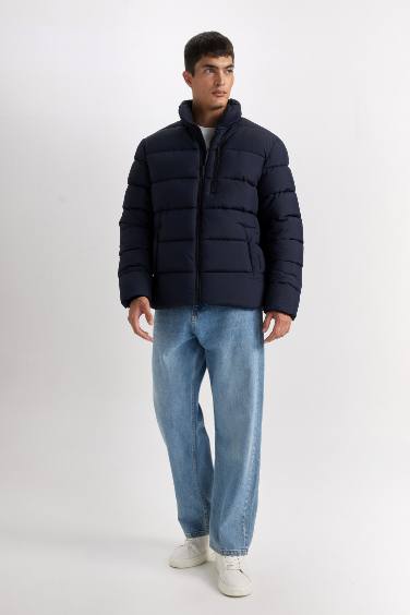 Su İtici Rüzgar Geçirmez Slim Fit Dar Kesim Dik Yaka Astarlı Fermuarlı Cepli Kışlık Şişme Mont