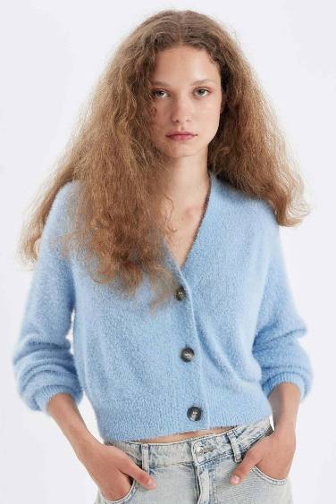 Oversize Fit V Neck Basic Knitwear Cardigan