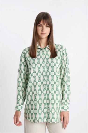 Relax Fit Patterned Long Sleeve Shirt Tunic