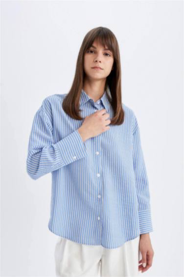 Chemise Tunique Coupe Relax Rayée à Manches Longues