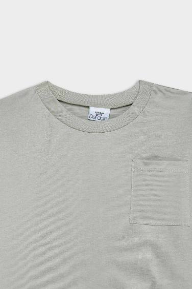 تيشيرت بيبي اولادي كم طويل رمادي قصة عادية بياقة مستديرة