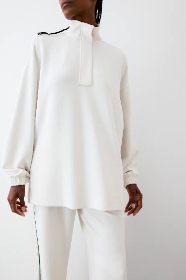 Long Fit Dik Yaka Fermuarlı Modal Sweatshirt