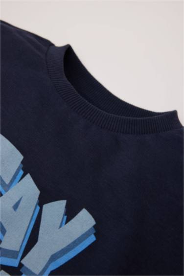 Baby Boy Regular Fit Slogan Printed Soft Furry Inside Thin Sweatshirt