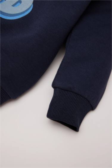 Baby Boy Regular Fit Slogan Printed Soft Furry Inside Thin Sweatshirt