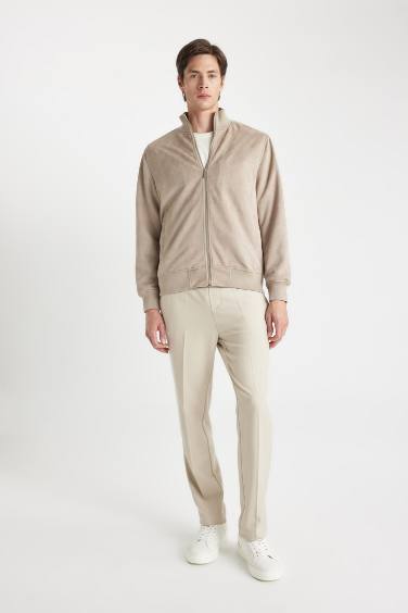 Slim Fit Dar Kesim Dik Yaka Astarlı Fermuarlı Cepli Süet Mevsimlik Baharlık Mont