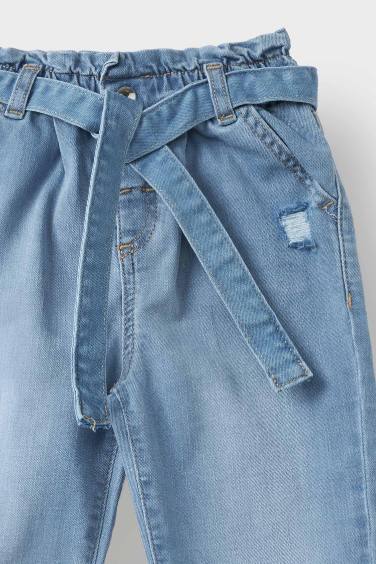 Джинсы для девочки с прямыми штанинами и поясом paperbag