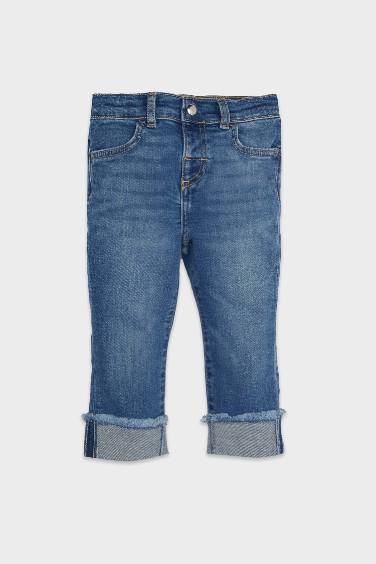 Kız Bebek Straight Fit Duble Düz Paça Cepli Jean Pantolon