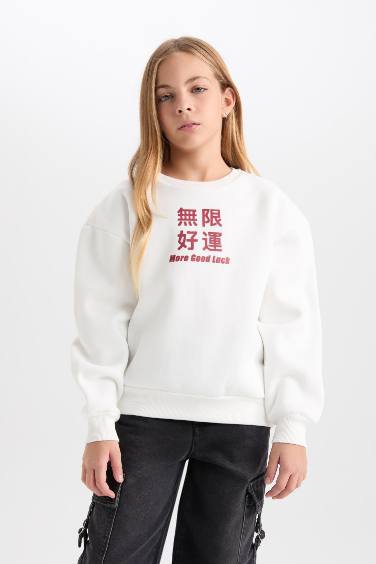 Girl Relax Fit Crew Neck Printed Sweatshirt