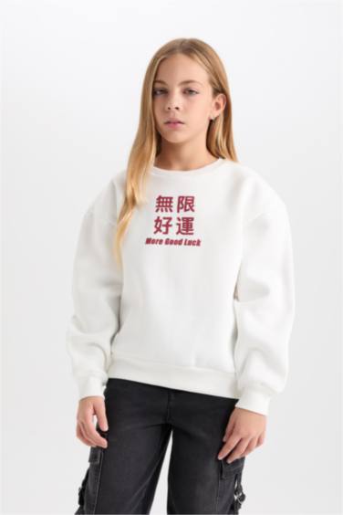 Sweat-shirt à Coupe décontractée Col rond Slogan