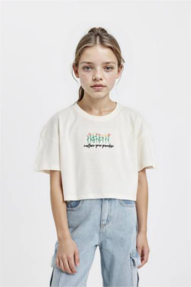 تيشيرت كروب بناتي فلورال نص ردن بياخة مستديرة