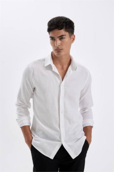 %100 Pamuk Modern Fit Polo Yaka Düz Uzun Kollu Gömlek