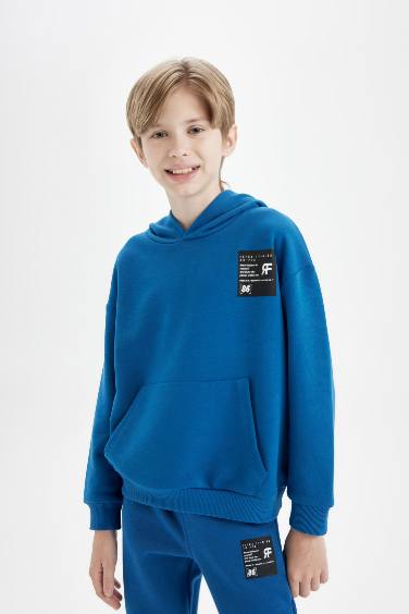 Boy Oversize Fit Hooded Pocketed Thick Sweatshirt