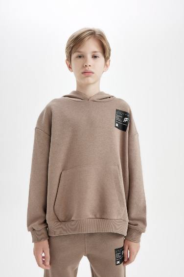 Boy Oversize Fit Hooded Pocket Thick Sweatshirt