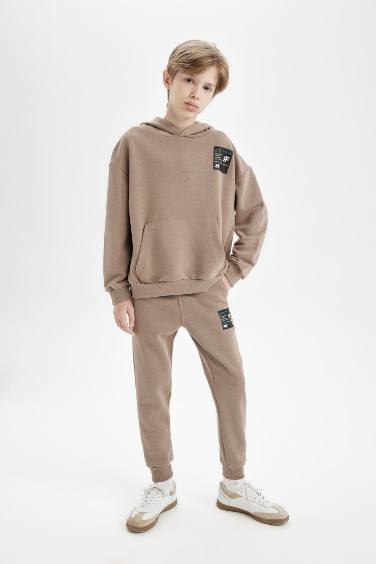 Boy Woven Labeled Elastic Waist Leg Jogger Sweatpants