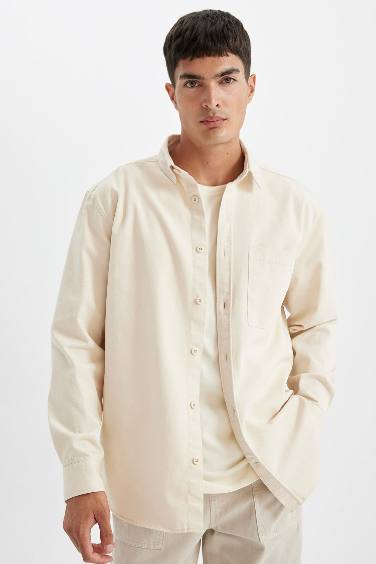 Boy Beige Relax Fit Cotton Shirt Jacket