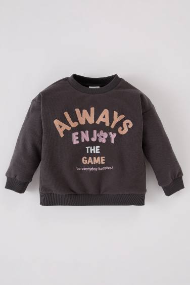 Kız Bebek Bisiklet Yaka Baskılı Sweatshirt