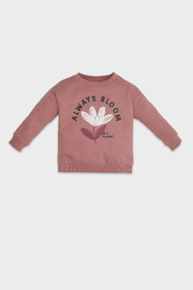 Kız Bebek Bisiklet Yaka Çiçekli Sweatshirt