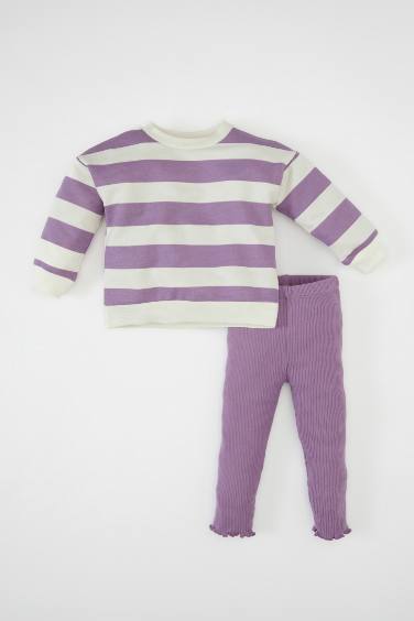 Baby Girl Striped Sweatshirt Elastic Waist Leggings 2 Piece Set